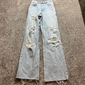 Zara Wide Leg Jeans Womens Size Unknown Light Wash Distressed High Rise Flare
